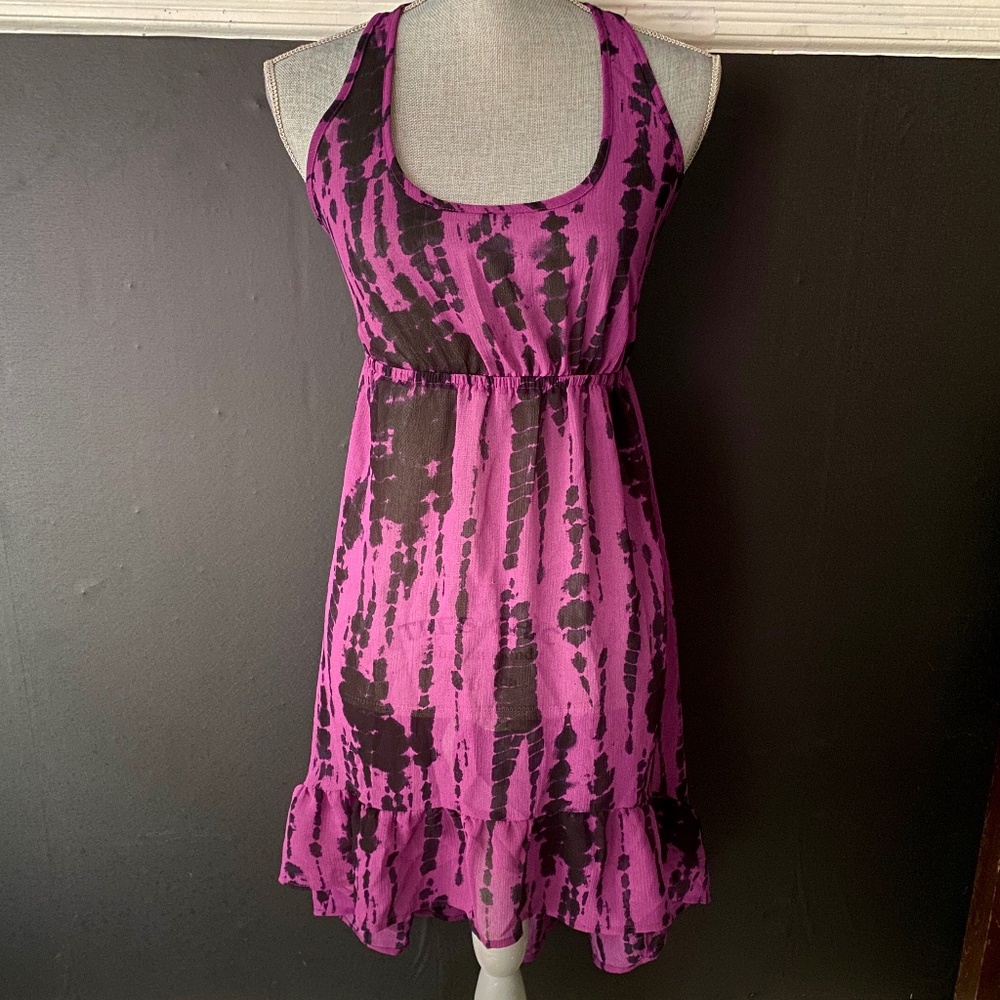 XHILARATION Purple & Black Hi/Low Racerback Ruffle Dress Sz Small